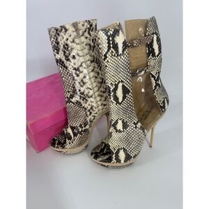 Massimo Dogana Snakeskin Print Peep Toe Platform Ankle Boots Gold Stiletto 36